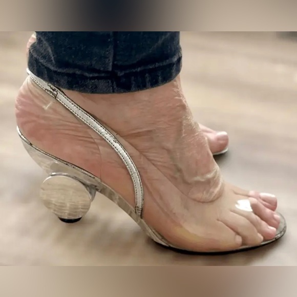 Vintage Silver Clear Peep Toe Heels - Picture 2 of 10